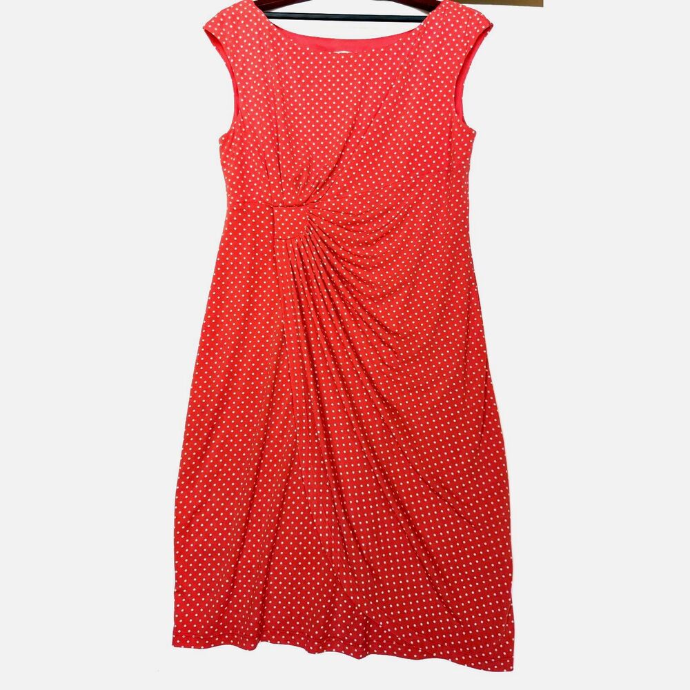 Signature Dress 14 Rockabilly Orange Polka Dot Ruched Retro Pinup Vintage Vibe